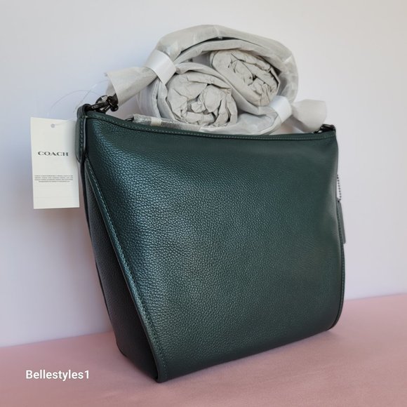 COACH Small Dufflette “C” Charm Polished Pebbled Leather Crossbody- Forest Color - Picture 2 of 16